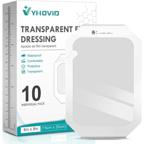 10 Packs Transparent Film Dressing 6'' x 8'' - Waterproof Bandages for Swimming, Showering, Wounds, Post Surgical Shower or IV Shield, Tattoo Aftercare Bandage, Scar Therapy, Adhesive Patches