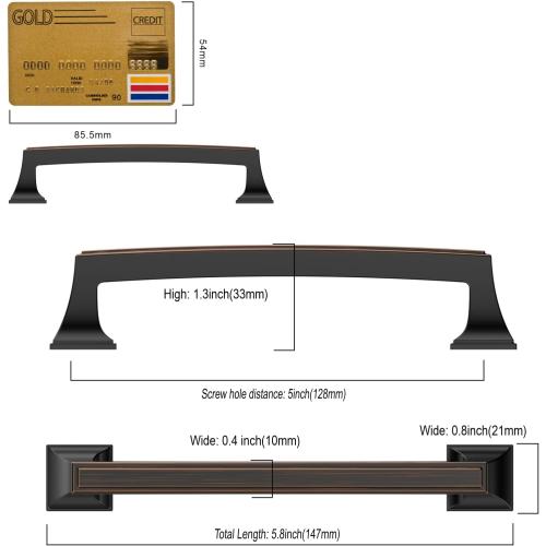 Amerdeco 10 Pack Oil Rubbed Bronze Cabinet Pulls 5 Inch(128mm) Hole Center Cabinet Hardware Kitchen Cabinet Handles for Bathroom Drawer Pulls Dresser Pulls ZH0010