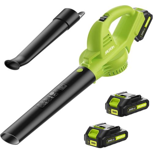 Green Leaf Blower Cordless with 2 Battery and Charger, 130MPH 180CFM High Speed Leaf Blower with 2 Tubes, 20V Electric Leaf Cleaner, Lightweight Handheld Small Blower for Patio, Garden, House, Depot, Green