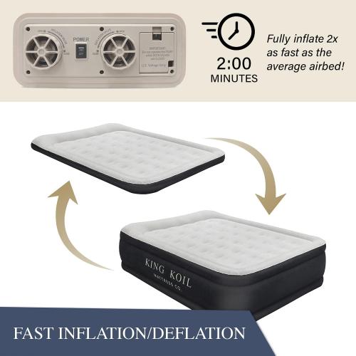 King Koil Luxury Queen Size Air Mattress with Built-in High-Speed Pump, 20 Adjustable Double High Premium Pillow Top Inflatable Airbed for Guests, Camping & Home (Manufacturer Warranty)