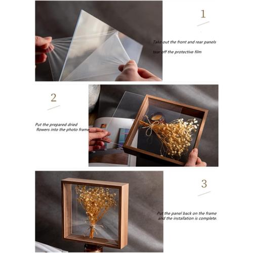 JOSON Wooden Dried Flower Photo Frame Dried Flower Display Stand Decorative Floating Photo Frame（8 * 10''-primary color