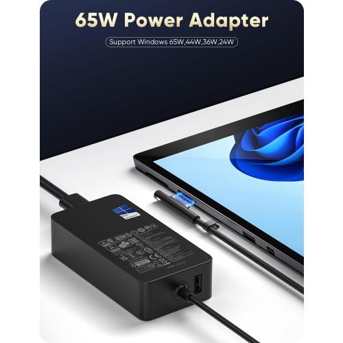 Microsoft Surface Pro Charger for 65W Surface Charger 11,10,9,8,7 ,7,6,5,4,3,X, Windows Surface Laptop 6,5,4,3,2,1, Surface Go 3,2,1, Tablet, Surface Book 3,2,1, Support 44W, 36W, LED, 10FT