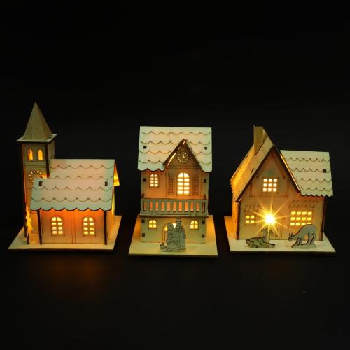 3 Pcs Christmas Village Houses: Led Light Wooden House with Battery, Unfinished Rustic Holiday Village Decor - Perfect for Christmas Table Centerpieces, Xmas Party Decorations,DIY Crafts