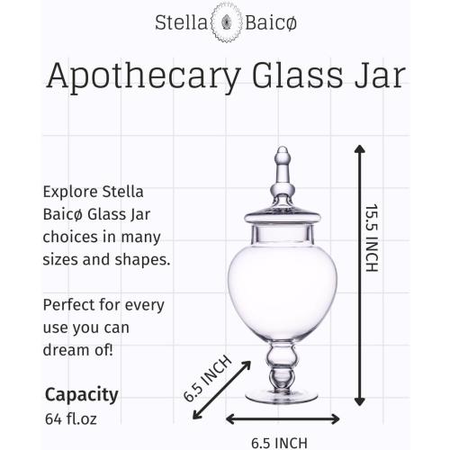 Large Glass Apothecary Jars with Lid, Clear Glass Candy Jar for Candy Buffet, Decorative Glass Jar for Party, Wedding and Home Decor, Elegant Glass Candy Canister (Height: 15, Diameter: 6.3)