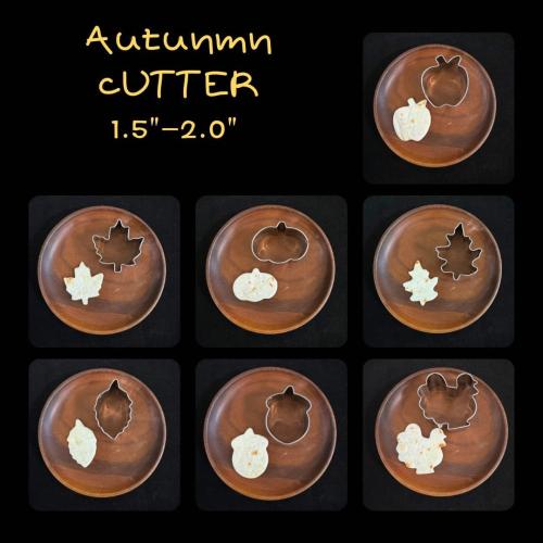 Mini Autumn Cookie Cutter Set-7 Piece-2.0 Inch-Diswasher Safe-Autumn Leaf, Apple, Pumkin, Acorn, Maple, Turkey-Mini Baking Pie Crust Cutter for Thanksgiving