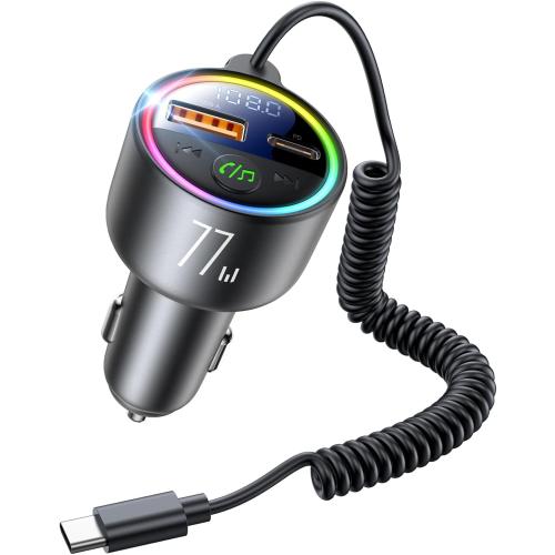 77W Bluetooth 5.4 FM Transmitter Car Adapter [PD3.0 65W 12W Fast Charging] Bluetooth Car Adapter [Deep Bass&Lossless Call Sound] Radio Bluetooth Transmitter for Car HiFi Mic & Colors LED Display