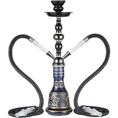 20 Hookah set - 2 Hose Premium Shisha Hookah Kit with Glass Vase, Ceramic Bowl and Coal Tongs Ashtray for Better Shisha Narguile Smoking (Black)