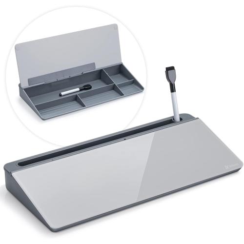 Varhomax Glass Desk Whiteboard with Storage, Desktop Organizer to-do List Memo Notepad Dry Erase White Board for Home Office and School Supplies (GrayBoard)