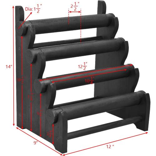 Ikee Design Antique Wooden 4 Tier Jewelry Bracelet Display Stand Bangle Scrunchie Organizer Holder for Store, Showcase and Home Storage, 12 W x 9 D x 14 H, Black Color