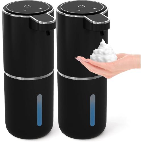 2 Pack Automatic Foaming Soap Dispenser,Touchless Foam Soap Dispenser,12.8oz Rechargeabled Wall Mounted Smart for Bathroom and Kitchen Dish Soap,Easy for Toddlers(Black)