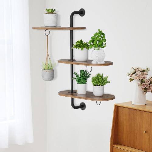 Rotating Window Plant Shelves with 3 Anti-slip Mats, 3 Tier Plant Stand Indoor Outdoor, Wooden Window Plant Shelf with 3 Circle Hook, Hanging Plant Holder for Window, Potted Plants, Flowerpots (Antique Color, 3 Tier)