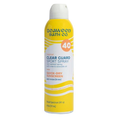 Seaweed Bath Co. Clear Guard SPF 40 Sport Broad Spectrum Sunscreen, 6 oz | Quick Dry, Air-Powered Spray, Natural Tropical Scent, With Sustainably Harvested Seaweed, Aloe, Avocado Oil