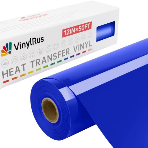 VinylRus Heat Transfer Vinyl-12 x 50ft Royal Blue Iron on Vinyl Roll for Shirts, HTV Vinyl for Silhouette Cameo, Easy to Cut & Weed