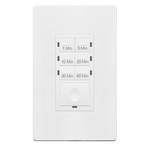 ENERLITES 1-Hour Countdown Timer Switch, 1-5-10-20-30-60 Min, for Bathroom Fans, Heaters, Lights, LED Indicator, 120VAC 800W, No Neutral Wire Required, UL Listed, HET06-J6-W, White, 1 Pack