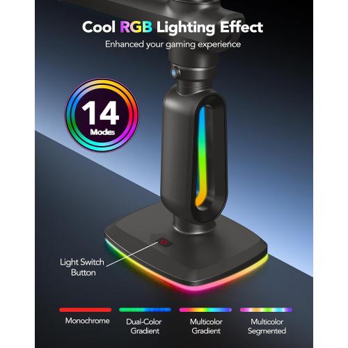 HUANUO RGB Heavy Duty Monitor Arm for Ultrawide Screens up to 57, Holds 44 lbs, Tall Ultrawide Monitor Stand with 29.1 Max Height, Fully Adjustable Single Computer Desk Mount, Max VESA 100x100mm