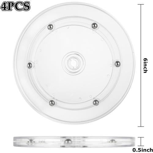 4PCS 6 inch Small Lazy Susan Turntable Clear Acrylic Lazy Susan Mini Acrylic Ball Bearing Rotating Tray for Spice Rack Table Cake Kitchen Pantry Decorating