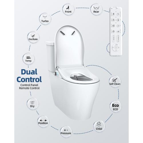 Electric Bidet Toilet Seat, Heated Toilet Seat Elongated with Instant Warm Water & Dryer, Feminine & Front Rear Wash, Wireless Remote, Self-Clean Nozzle, Slow Close Lid, Upgraded Silent ECO Child Mode