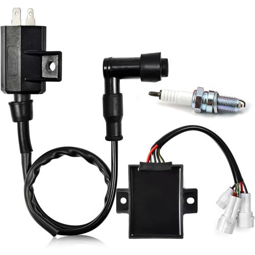 CDI Box Ignition Coil Spark Plug Compatible with Kawasaki Bayou 220 1988 1989 1990 1991 1992 1993 1994 1995 21119-1226 21121-1160