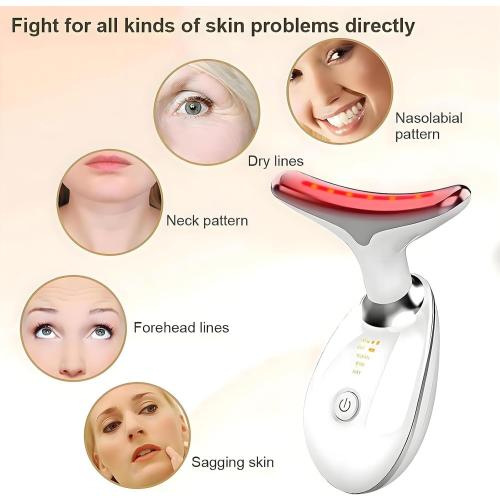 Color Tan  7-Color LED Facial Massager for Skin Care – Portable Multifunctional Face Massager Tool with Heat & Vibration, Anti-Aging & Wrinkle Reduction, Glossy White