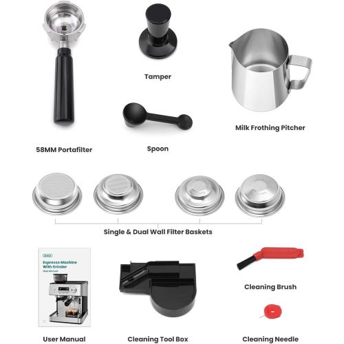 Gevi 20 Bar Espresso Machine with Grinder & Steam Wand for Latte Cappuccino | Removable Water Tank, Powerful Milk Frother, Stable Pressure System For Crafting Silky Homemade Coffee Drinks