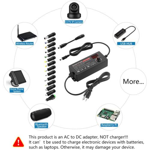 SHNITPWR 60W Universal Power Supply DC 3V 4V 4.5V 5V 6V 7V 7.5V 8V 9V 10V 11V 12V Adjustable Variable Power Adapter 100V-240V AC to DC Converter 1A 2A 2.5A 3A 4A 5A with 14 Tips & Polarity Converter