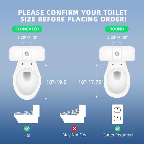 Electric Bidet Toilet Seat Round - Smart Heated Toilet Seat with Remote Control, Instant Warm Water, Self-Cleaning Nozzle, Warm Air Dryer, Feminine Wash, Soft Close, LED Display