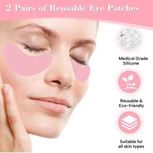 Under Eye Patches, Reusable Under Wrinkle Silicone Mask Pink, Plump Fine Lines & Wrinkles with Metal Eye Cream Applicator, Tin Case