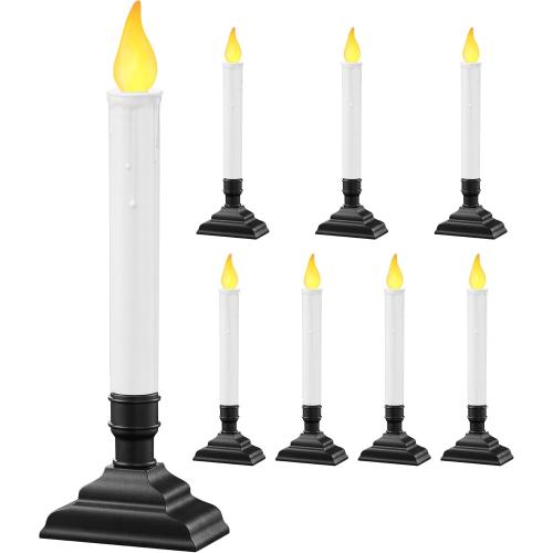 SURAIELEC Battery Operated Christmas Window Candles wiith 6H Timer, Window Candle Lights with Removable Candle Holders, LED Christmas Candles for Window, Mantel, Dining Table, Matte Black, 8-Pack