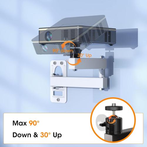 Universal White Projector Mount, Foldable, Adjustable Tilt & Swivel, 360Adjustable, Wall Mount, Supports Projectors Up to 6.6 lbs