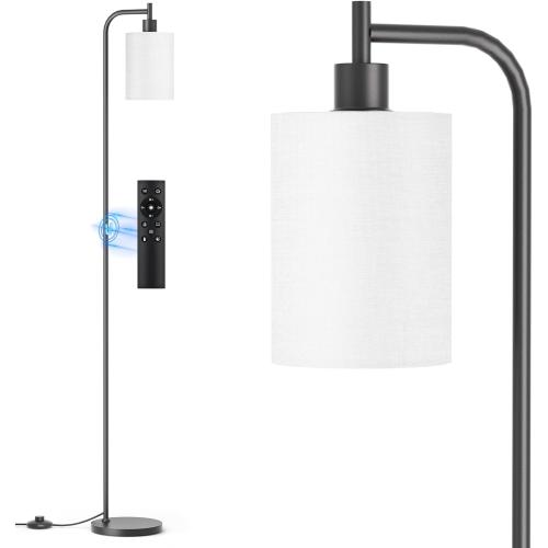Floor Lamp with Linen Shade, Dimmable Tall Standing Lamp with Remote Control & 3 Color Temperatures, Modern Floor Lamps for Living Room Bedroom Office Corner, 9W LED Bulb Included