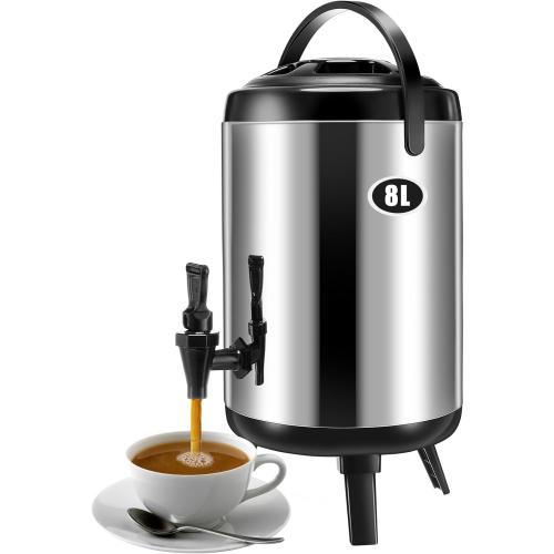 Mifoci Insulated Drink Dispenser Stainless Steel Hot Water Beverage Dispenser Coffee Urns Hot and Cold Drink Holder with Pump Spigot for Party Tea, Milk, Water(2.11 Gallon/ 8 L)