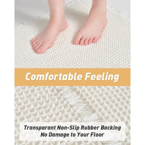 AMOAMI Upgraded Waffle Runner Rug Super Absorbent Non Slip Bath Mats for Bathroom Machine Washable Bathroom Runner Rug with Tassels, Ideal for Hallway Bedroom Laundry Room, White 17 x 60