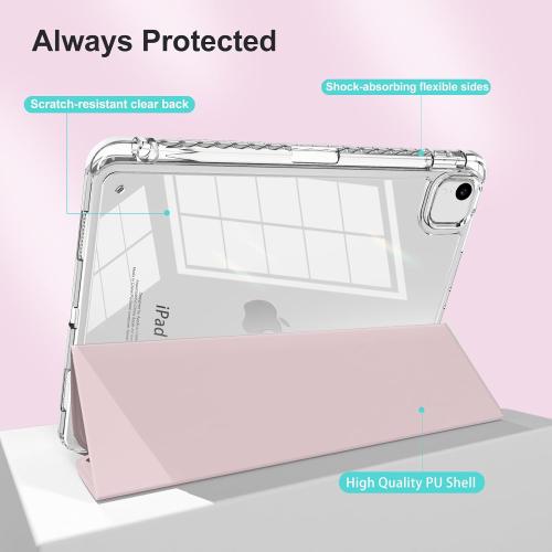 Case for iPad Air 13 inch 2024/2025/2026 M4/M3/2,Slim Smart Cover for 2022 iPad Pro 12.9 inch (4/5/6th Gen) with Pencil Holder,Trifold Stand with Clear Back Shell,Sakura Pink