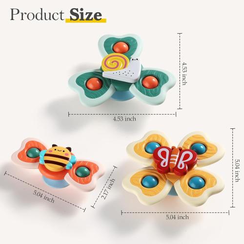 ALASOU 3PCS Suction Cup Spinner Toys for 1 2 Year Old Boy Girl Birthday Gift|Spinning Top Baby Bath Toy for Kids Ages 1-3|Sensory Airplane Travel Toy Easter Basket Stuffers for Toddlers Infant