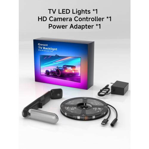 GIPOYENT TV LED Backlight with Camera, 10.5FT RGBIC Screen Sync Lights for 32–50 Inch TVs & PC Monitors, Music Sync LED Strip Lights with App for Gaming, Movies, Bedroom