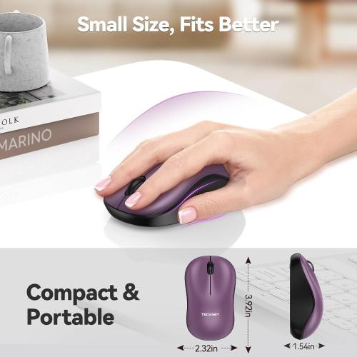 TECKNET Wireless Mouse for Laptop, 2.4G Silent Computer Mouse Quiet Click with 5 DPI Levels,Contoured Grip,Small Portable 30 Months Battery Cordless Mice for PC, Chromebook, Mac-Purple