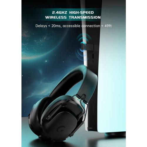 Wireless Gaming Headset for PC, PS5, PS4, Switch, Gaming Headset with Detachable Noise Cancelling Mic, 2.4GHz & Bluetooth 5.3 Dual Connection, 7.1 Surround Sound Black