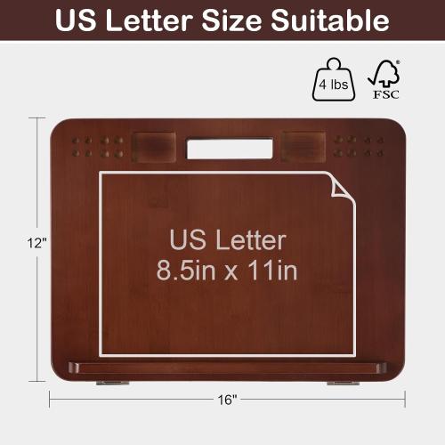 StrongTek 6-Position Bamboo Table Easel, 16x12 Inch Adjustable Drawing and Sketching Board with Built-in Handle and Back Storage, Portable Art and Lap Desk for Sketching, Reading, and Book Stand