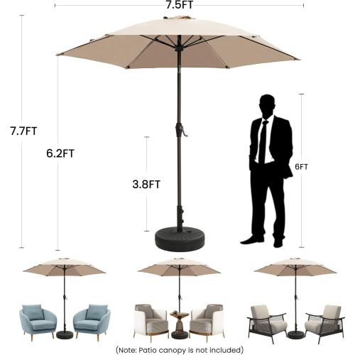 Ayge 7.5FT Large Outdoor Patio Umbrella Market Table Umbrella-UV Resistant, Easy Push Button Tilt and Crank, 6 Sturdy Fiberglass Ribs Heavy-Duty Pool Umbrella for Deck, Backyard,Garden, Yard,Beige