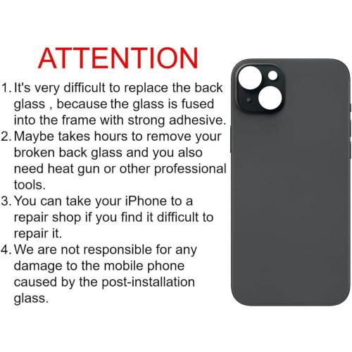 15 Back Glass Replacement for iPhone 15 Back Cover Glass (Black, 6.1 Inches) with Pre-Installed Tape  Installation Instruction   Repair Tools (Black)