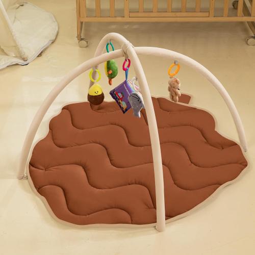 Baby Play Gym Mat, Tummy Time Mat with 5 Detachable Toys, Oversize Cute Pinecone Shape, Large Sensory Playmat for Floor, Newborn Infant Baby Essentials Shower Gift 6-9-12 Months, Brown
