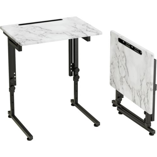 Fleecy day TV Tray, Folding TV Dinner Table, Adjustable Small C-Shaped End Tray for Eating, Foldable Slide Under Couch Side Table for Recliner, Living Room, Bedroom,No Assembly Required(White Marble)