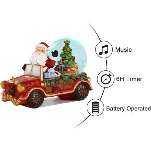 Christmas Red Pickup Train Snow Water Lantern Santa Claus with Christmas Tree, Battery Operated Lighted Spinning Lantern for Christmas Festival Decoration Gifts