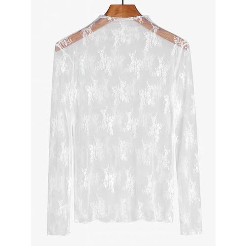Women Sexy Lace Layering Tops Sheer Mesh Shirts Long Sleeve See Through Crop Top