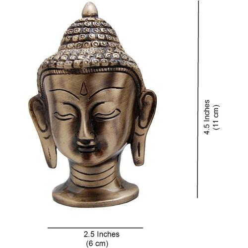 eSplanade Brass Buddha Face Showpiece | Big Buddha Head | Home Decor | Idol | Metal Statue | Figurine | Murti | Tibetan Buddhist Statue