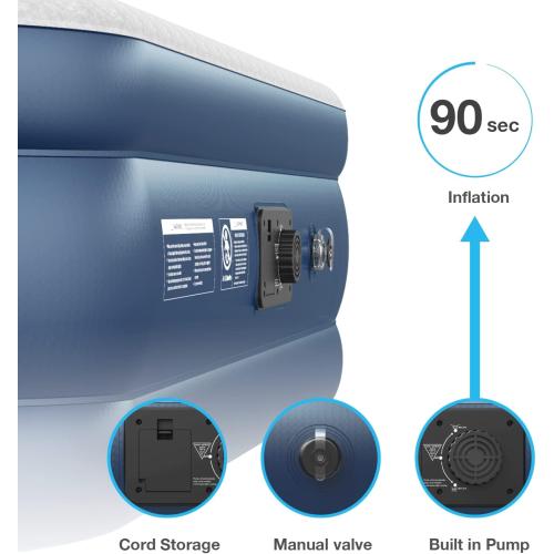 Size 20 Active Era Tall 20 Twin Air Mattress with Built in Pump & Raised Pillow, Elevated Inflatable Mattress, Heavy Duty Puncture Resistant Bed, Blow Up Waterproof Airbed