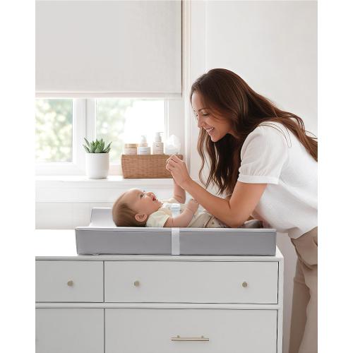 Blissful Diary Vegan Leather Baby Changing Pad with Waterproof & Wipe-Clean PU Cover, Standard Size Cozy Diaper Changing Pad for Dresser and Table, Light Gray