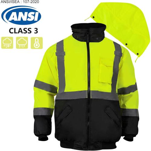VENDACE High Visibility Reflective Safety Jackets for Men Polar Fleece Lining ANSI Class 3 Hi Vis Winter Bomber Jacket Hoodie(Yellow,L)