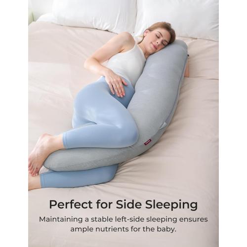 Momcozy J-Shaped Pregnancy Pillow for Sleeping with Cooling Cover – Maternity Body Pillow for Pregnant Women, Side Sleeper Support for Belly, Hip & Leg, Deep Grey