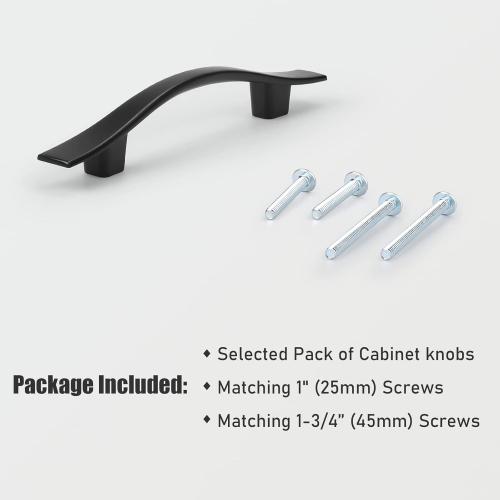 KNOBWELL 6 Pack 3 inch Black Cabinet Handles, Wave Style Black Handles for Cabinet and Cupboard, Dresser Drawer Pulls Matte Black, 3 inch Hole Center